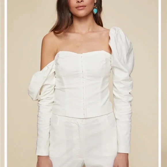 LPA Idalia Cream Corset Puff Sleeves Top Size S from REVOLVE